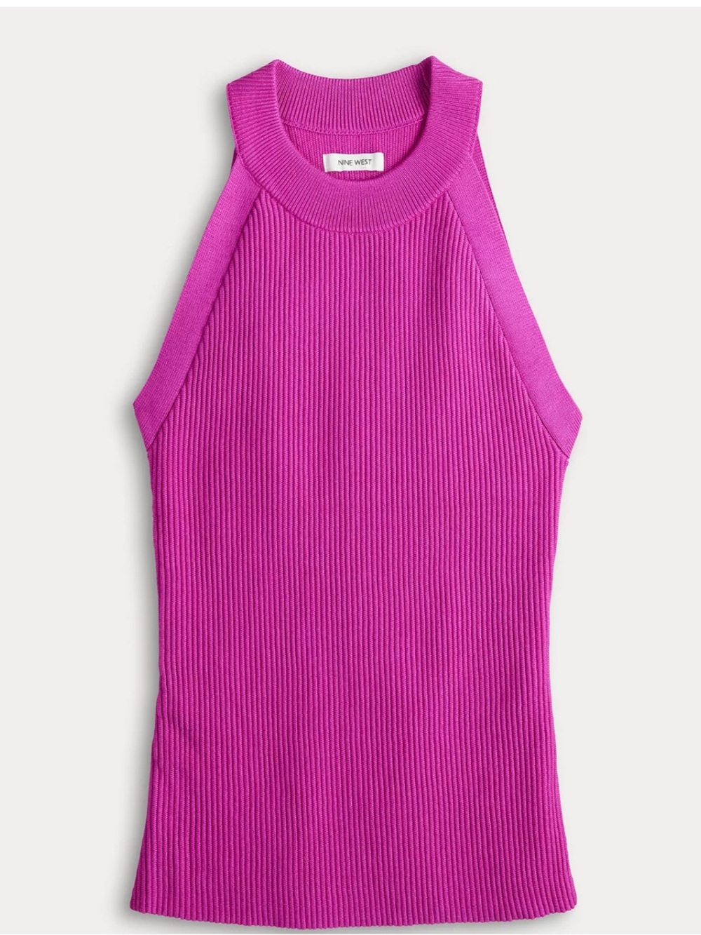 NWT Nine West Fuchsia Ribbed Halter Tank Top Large Feminine Chic Capsule